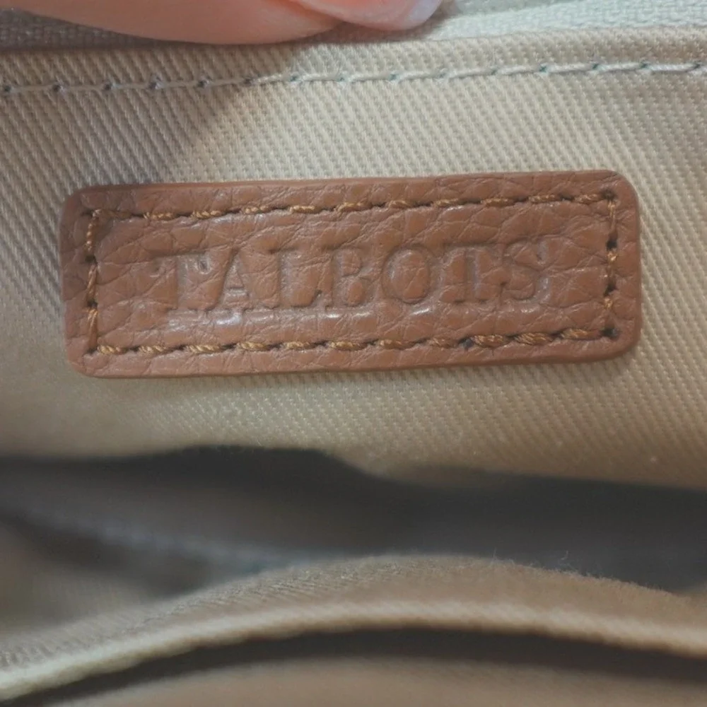 Vintage Talbots Crossbody‎ Purse Tan Leather Wool Plaid Adjustable Strap Bag